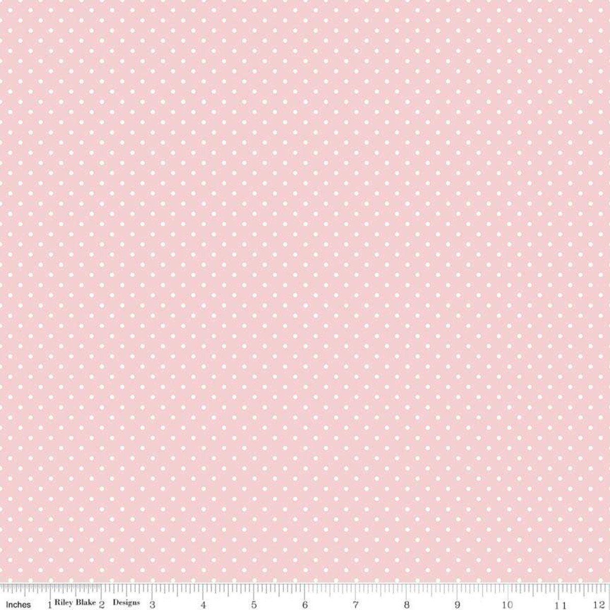 Fabric, SWISS DOT WHITE ON BABY PINK BASIC by Riley Blake (by the yard)