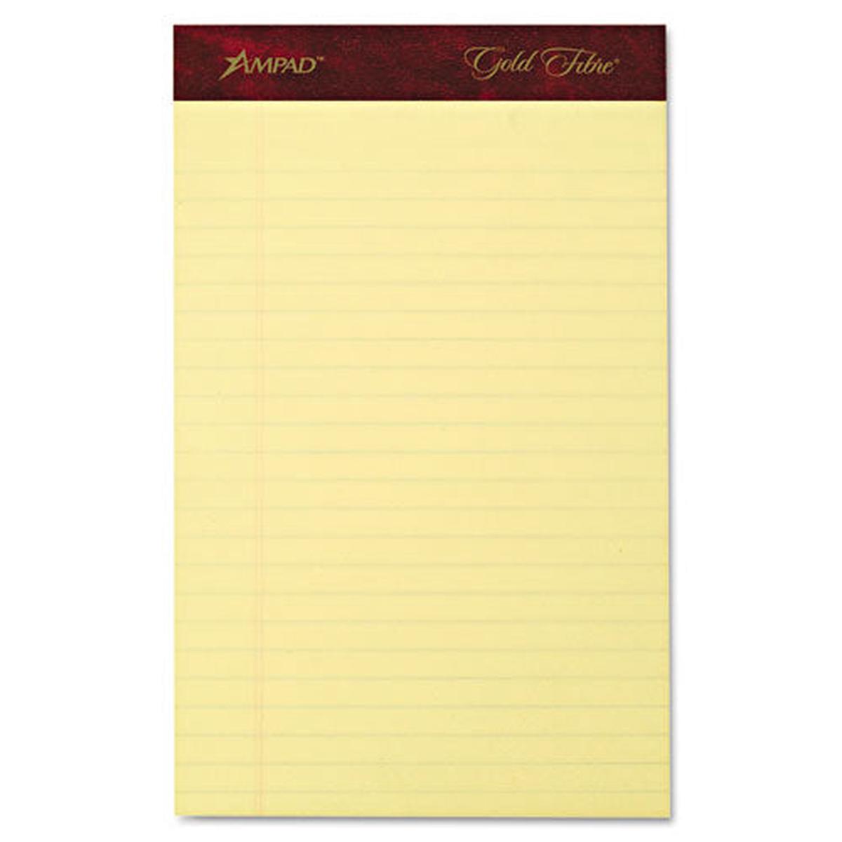 Gold Fibre Writing Pads, Narrow Rule, 5 X 8, Canary, 50 Sheets, 4-pack