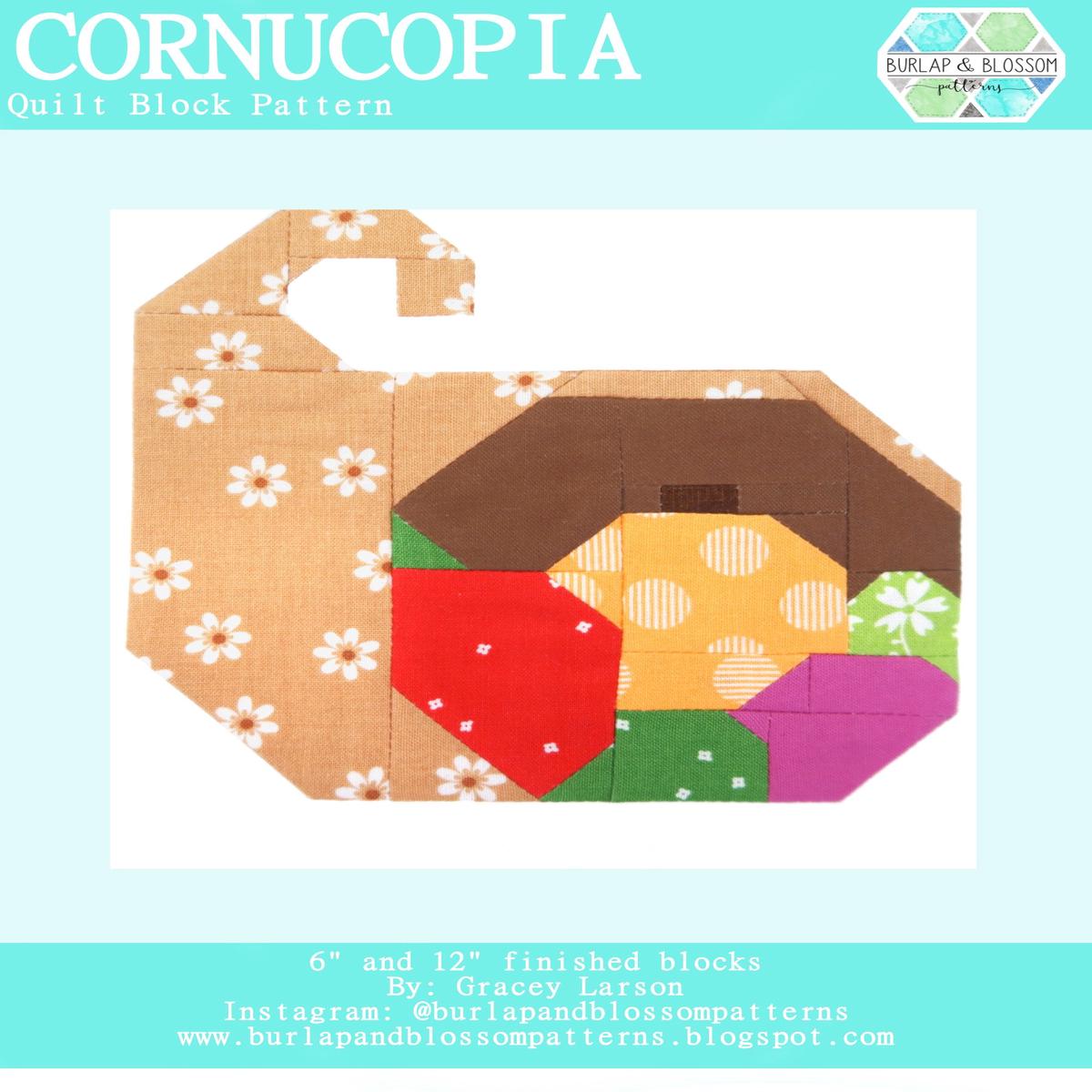 Pattern, Cornucopia Quilt Block by Burlap and Blossom (digital download)