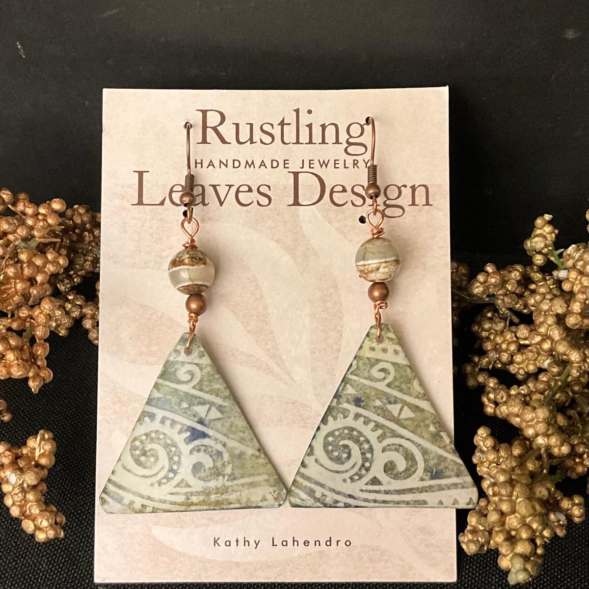 Sage Green & White Triangles Earrings