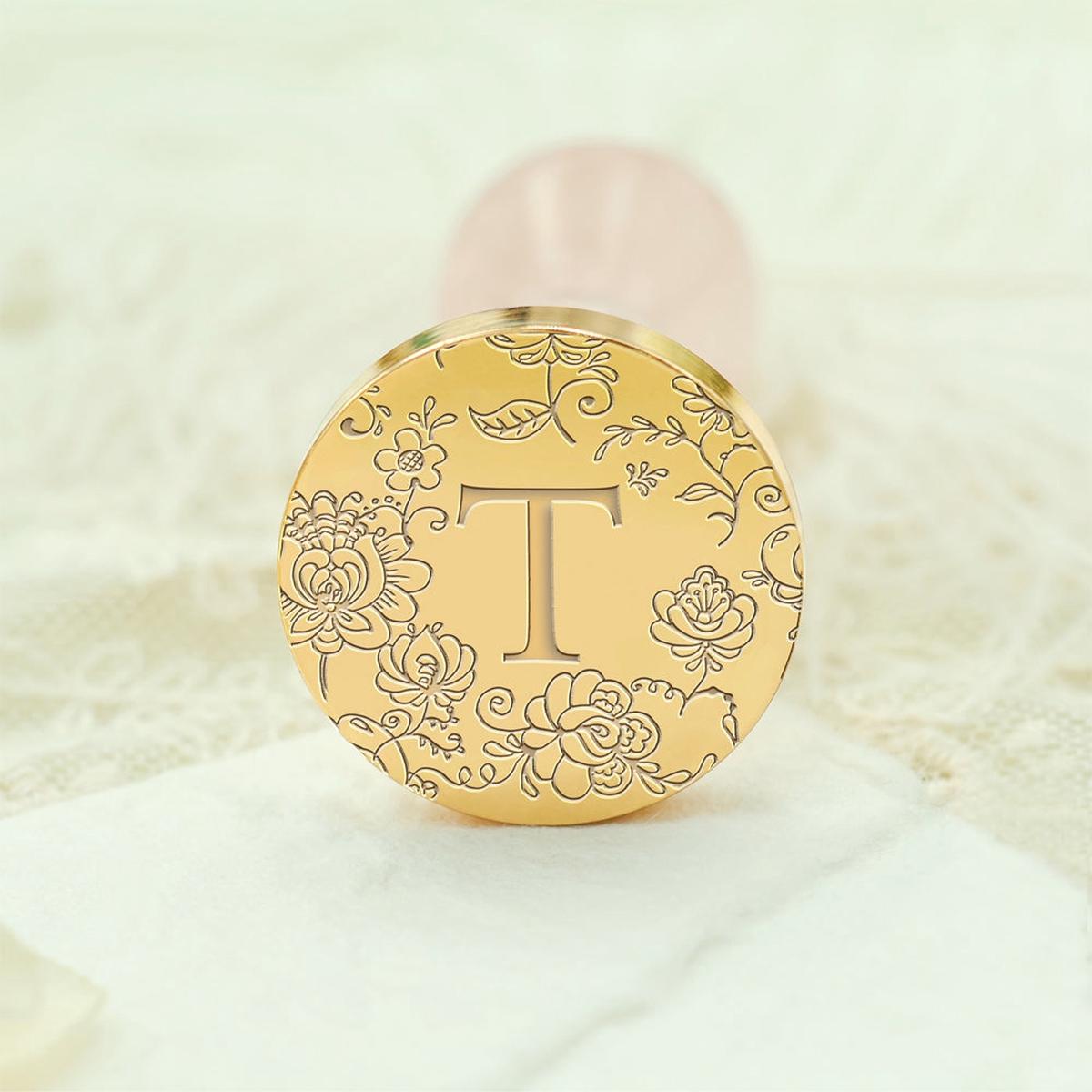 Custom Single Letter Borderless Botanical Wax Seal Stamp - Style 6