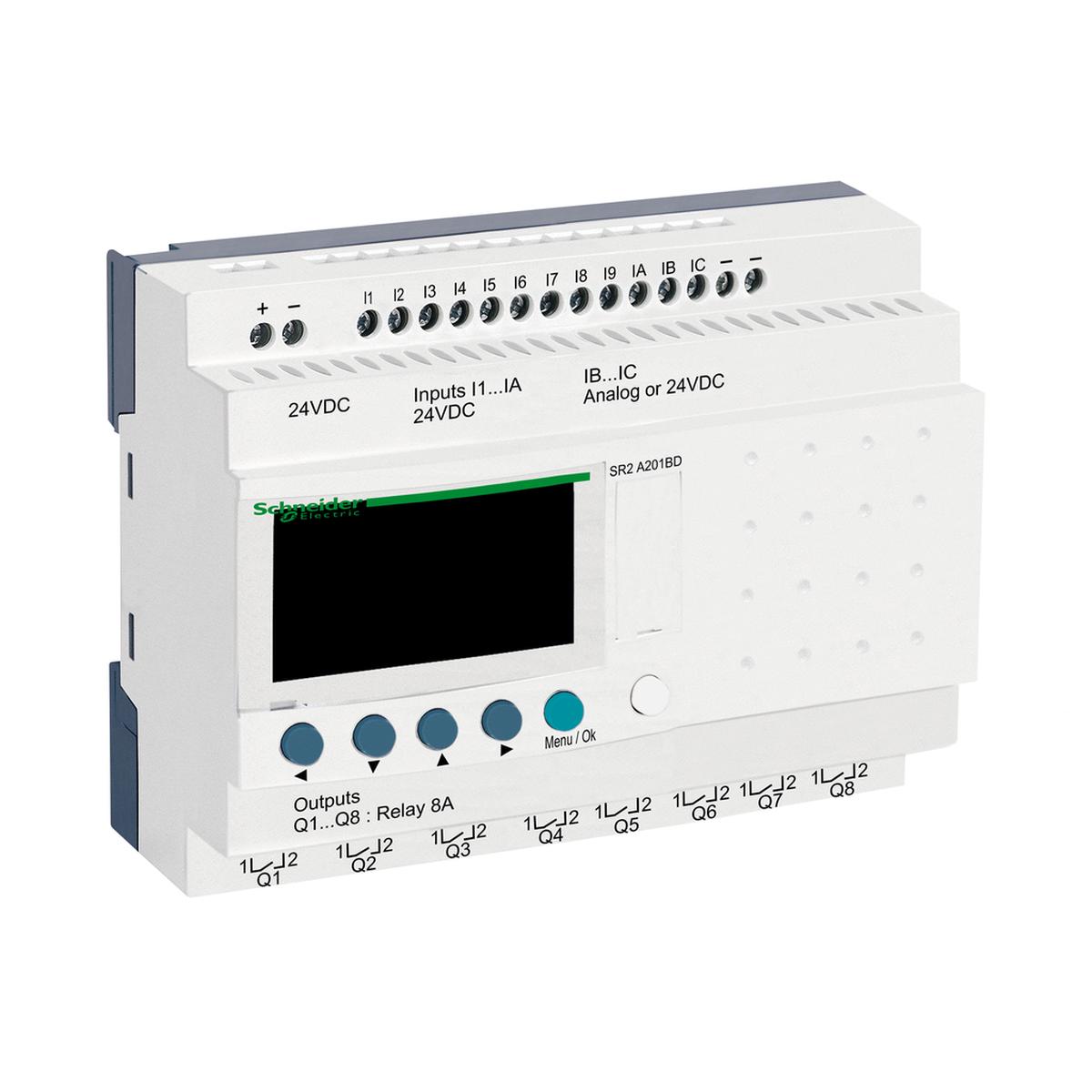 Compact smart relay, Zelio Logic, 20 I/O, 24 V DC, no clock, display