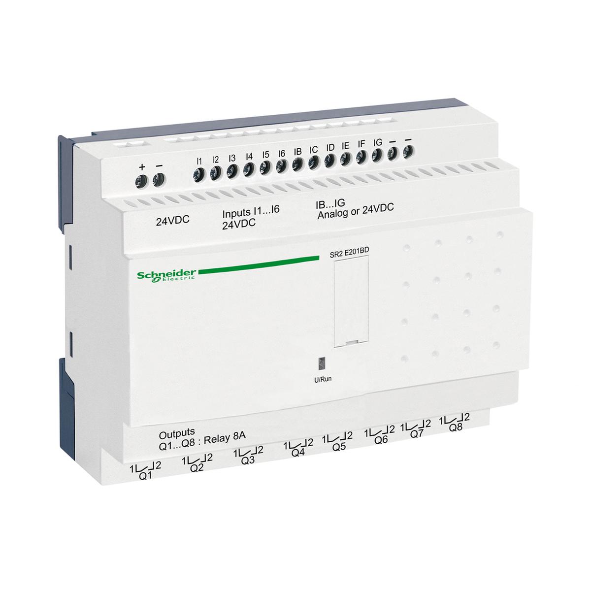 Compact smart relay, Zelio Logic, 20 I/O, 24 V DC, clock, no display