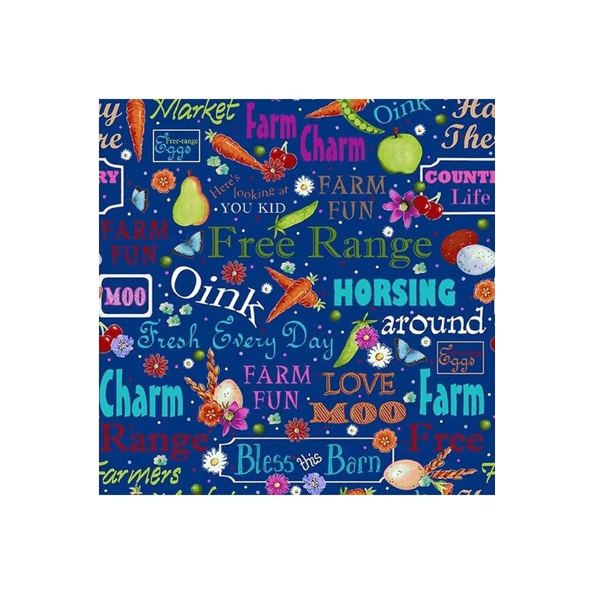 Henry Glass & Co. Fabrics, Happy Valley Farm Blue - 2753-77* (Sold By 1/2 Meter)