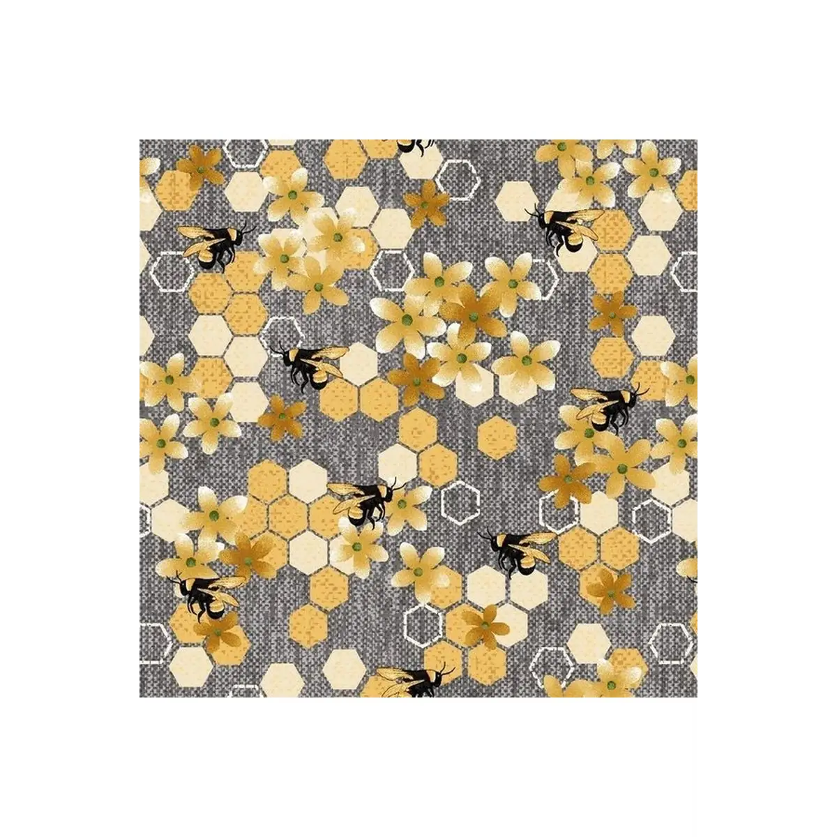 Henry Glass & Co. Fabrics, Bloomin' Poppies Collection - Blue Bees - 2735-11 (Sold By 1/2 Meter)