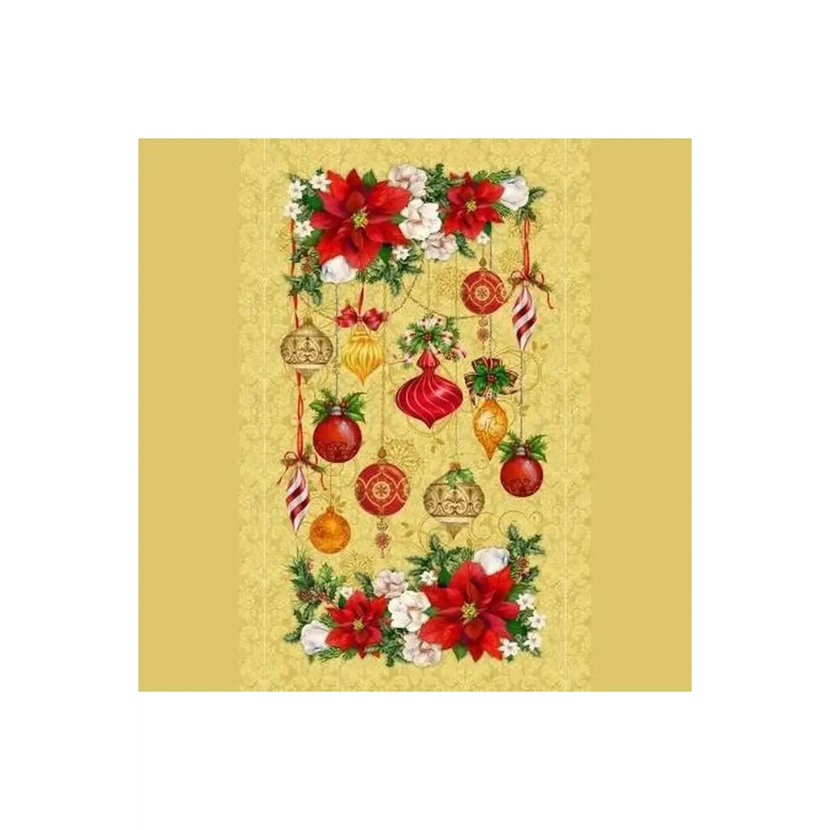 Henry Glass & Co. Fabrics, Christmas Legend Collection - Gold Christmas Floral Ornaments - 9523P-33* (Sold By 1/2 Meter)