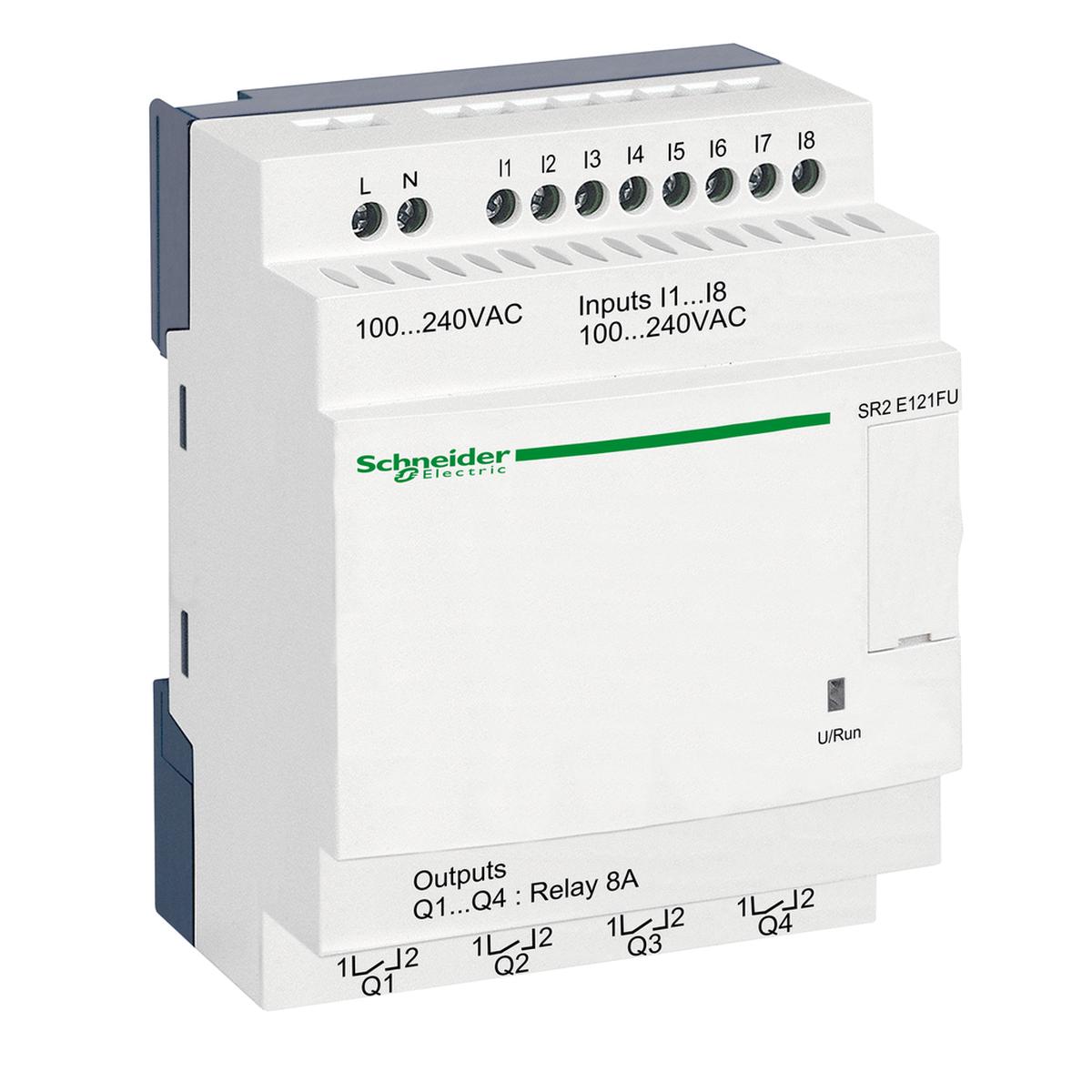Compact smart relay, Zelio Logic, 12 I/O, 100...240 V AC, clock, no display