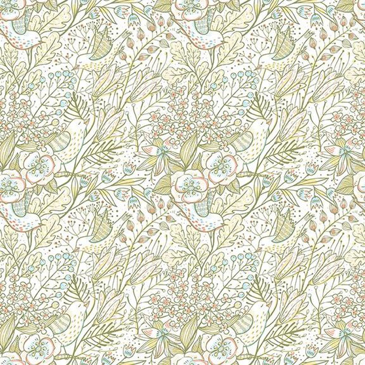 Whimsy - Tweets Cream Yardage (Sold By 1/2 Meter)