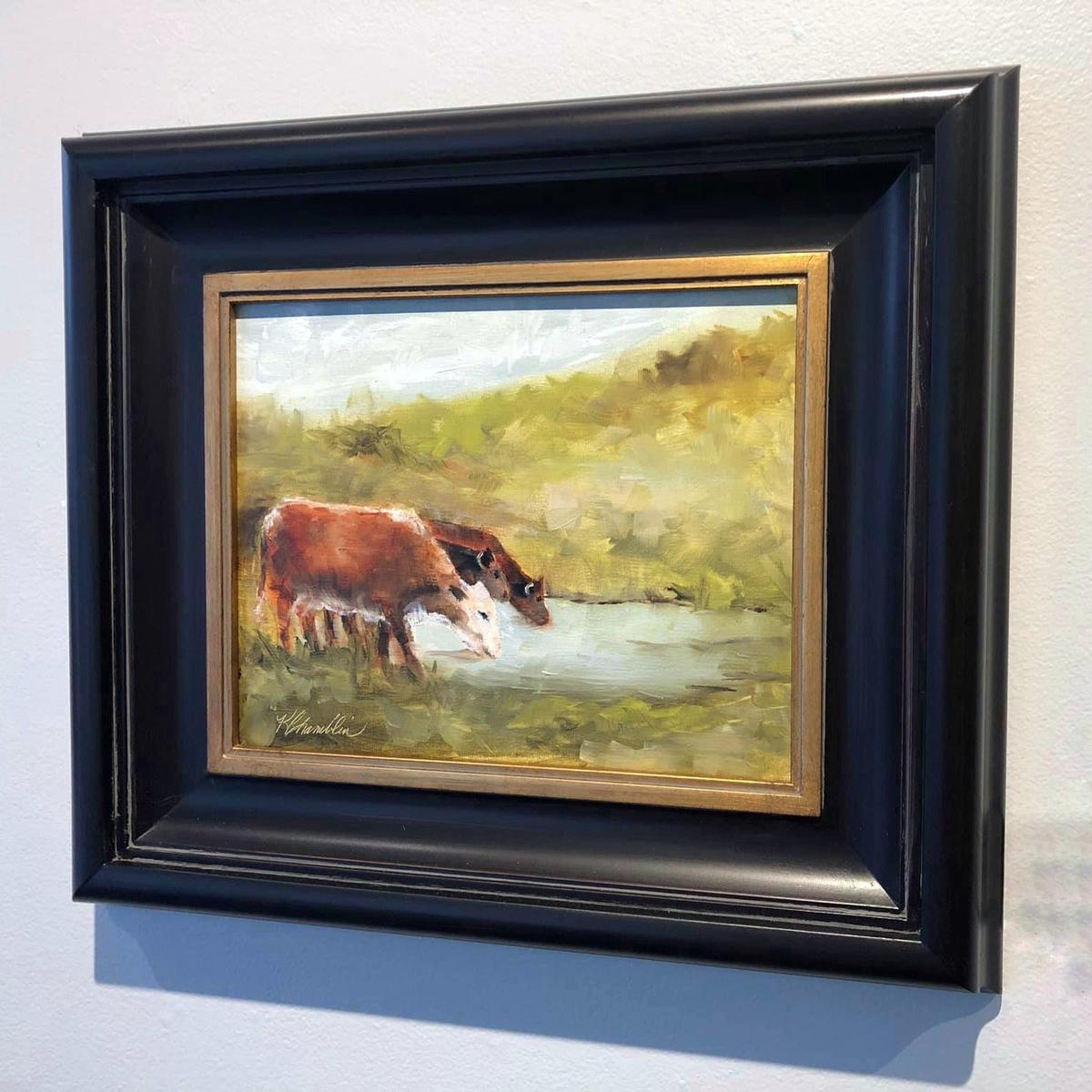 Cows Drinking in Pond