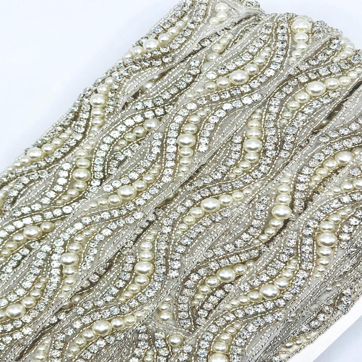 Pearl with Rhinestone Swirl Yardage