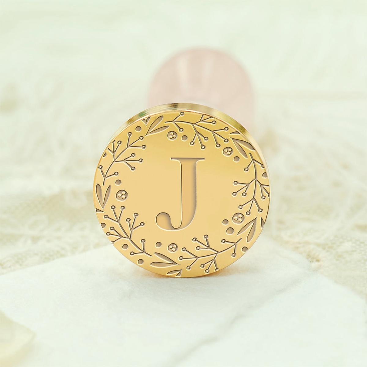 Custom Single Letter Borderless Botanical Wax Seal Stamp - Style 16