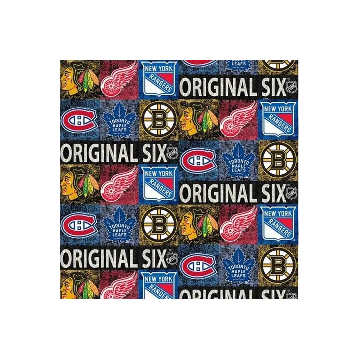Sykel Enterprises Fabrics, NHL Original Six Distressed Logo Allover Cotton* (Sold By 1/2 Meter)