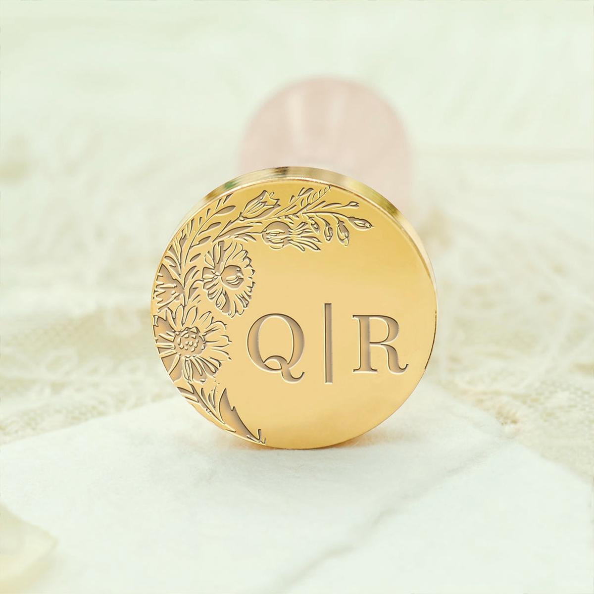 Borderless Sunflower Wedding Custom Wax Seal Stamp with Double Initials