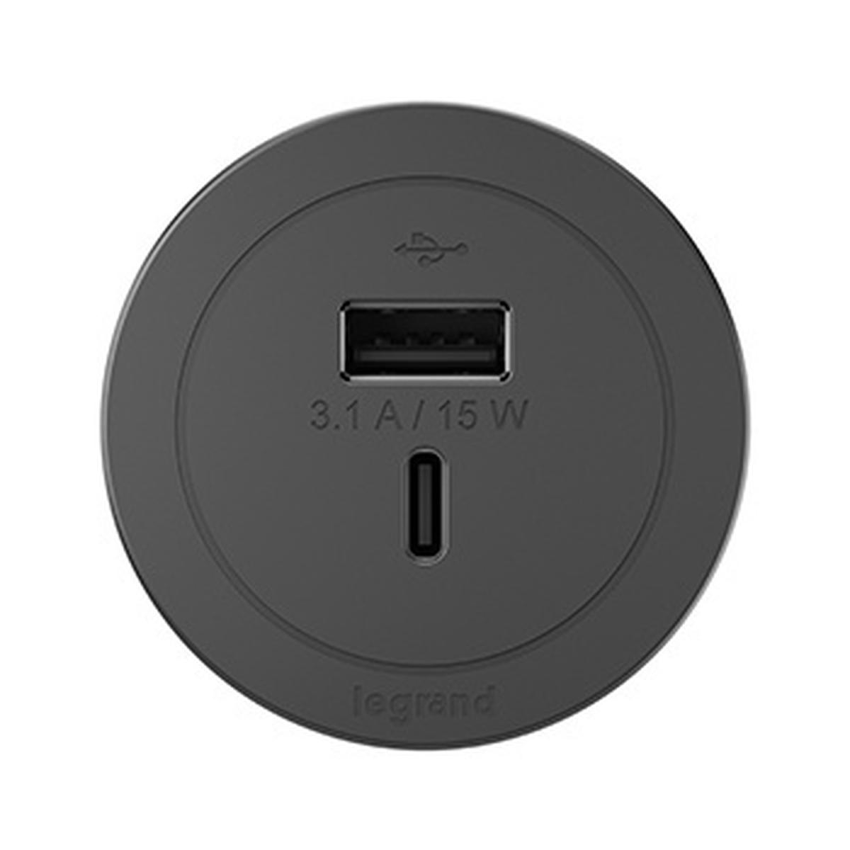 ROUND FPC, USB ONLY, BLACK COMBO USB-A AND USB-C