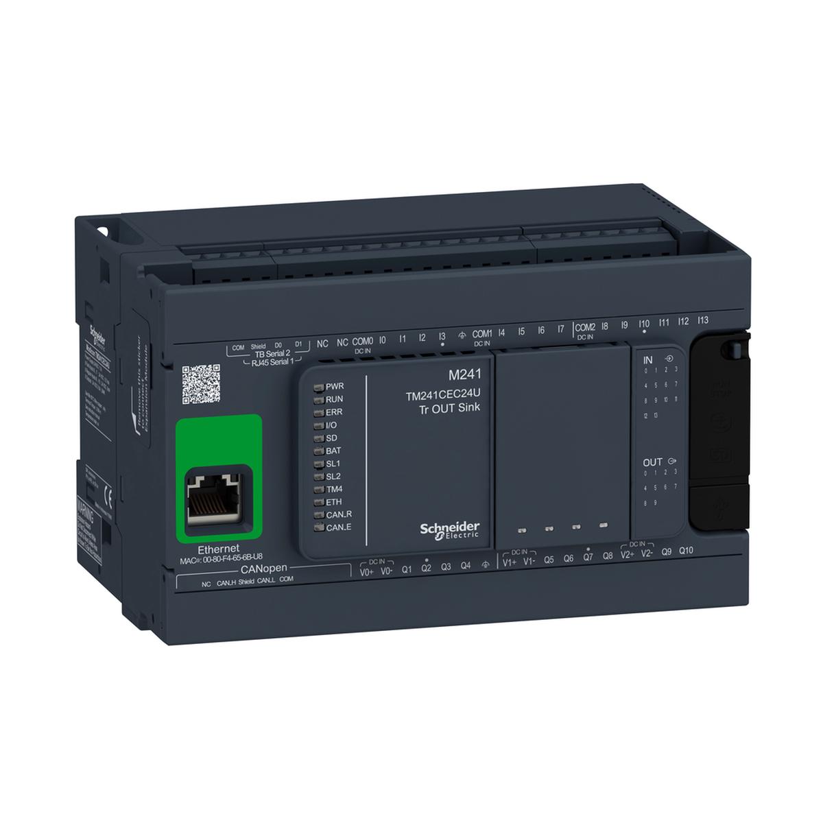 logic controller, Modicon M241, 24 IO, transistor, NPN, Ethernet CAN master