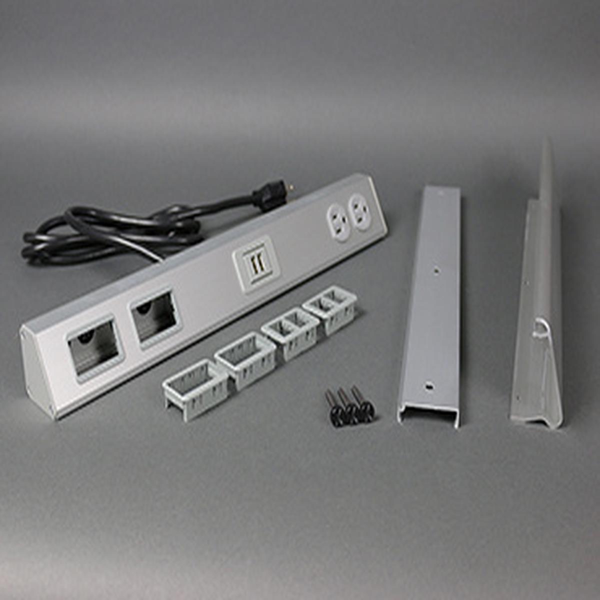TS BKSP MNT W/15A REC,USB,2 CM BK BLACK HOUSING WITH BLACK DEVICES