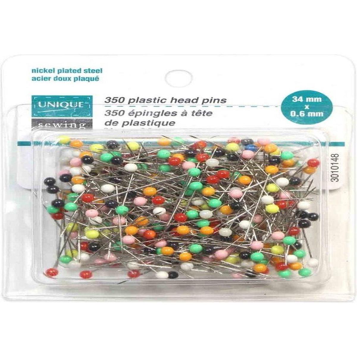 UNIQUE SEWING Plastic Head Pins - Assorted Colours - 350 pcs - 34mm (1 15/16?)