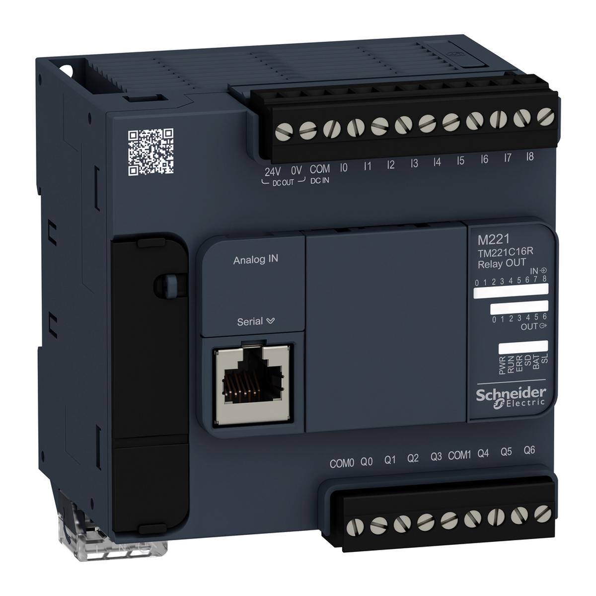 logic controller, Modicon M221, 16 IO, 7 relay outputs, 100240V AC