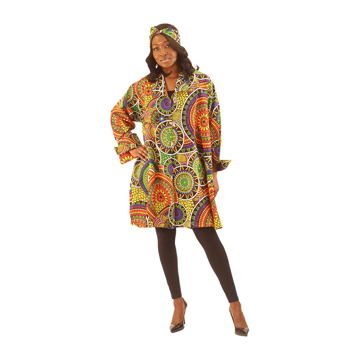 Ankara Print Long-Sleeve Button Poncho