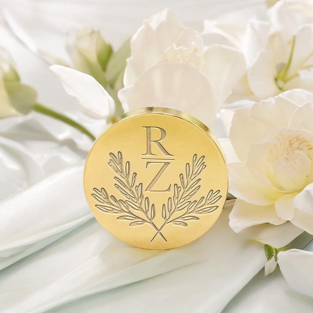 Crossed Olive Branches Wedding Custom Wax Seal Stamp with Double Initials