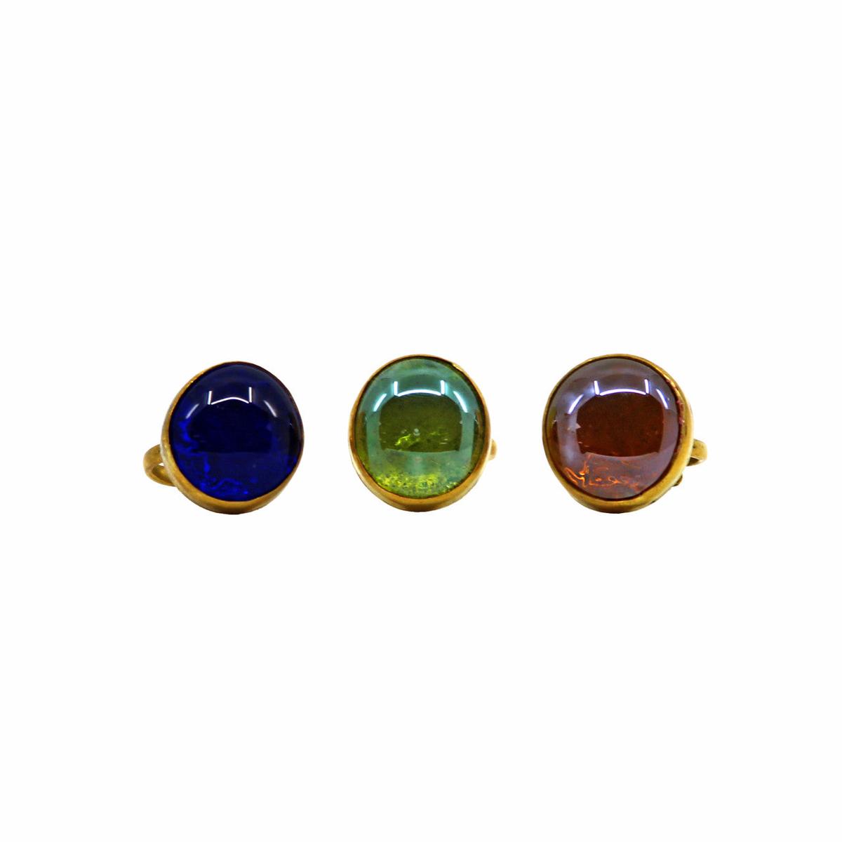 Kenyan Brass Glass Jewel Rings