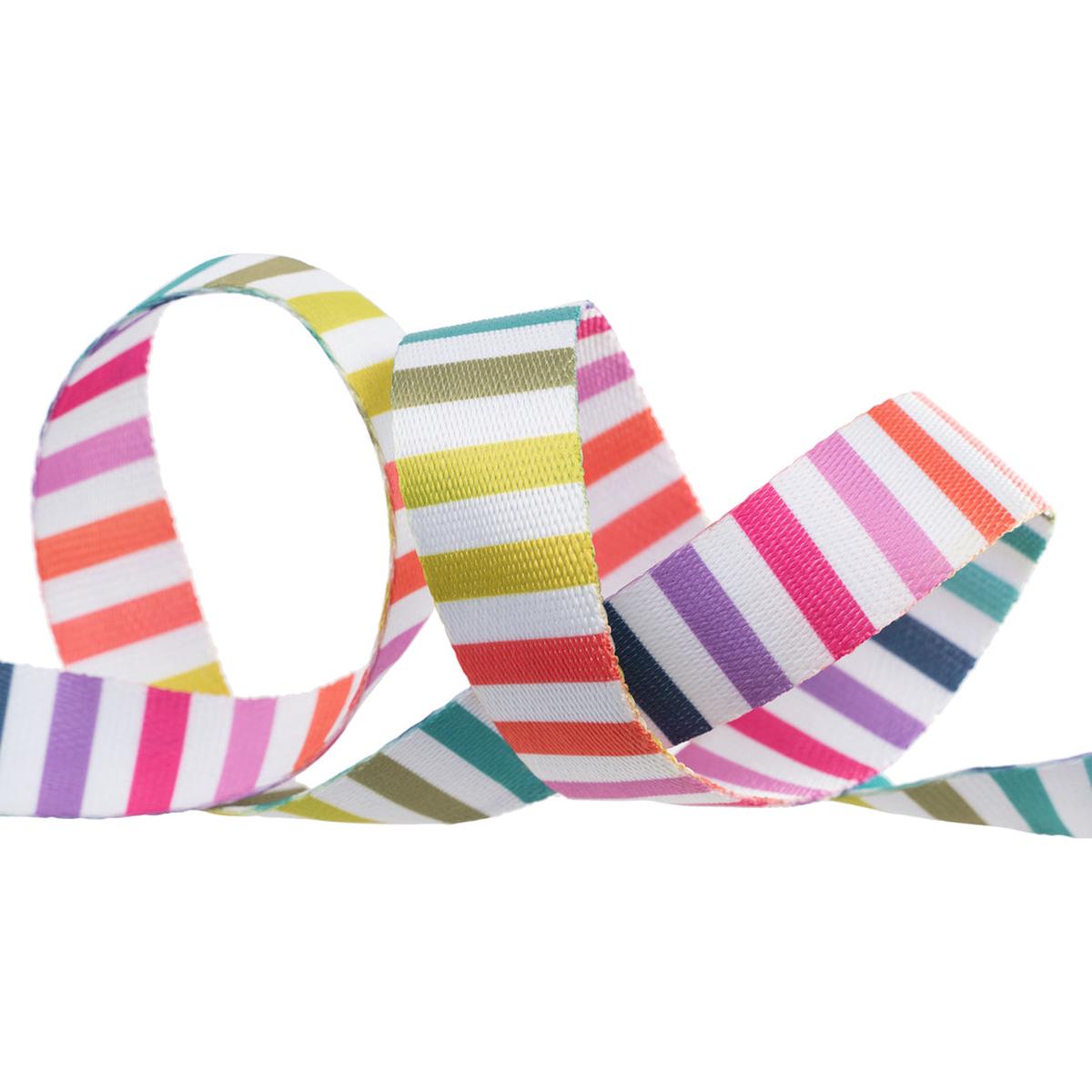 RENAISSANCE RIBBONS - Tula Pink - Tabby Road DejaVu, Rainbow Stripe - Rainbow/Multi 5/8in wide