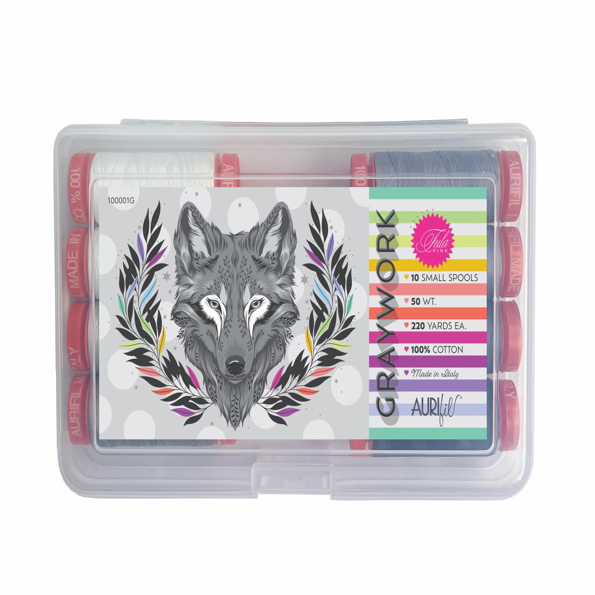 AURIFIL - TULA PINK - Graywork Thread Collection - 10 Small Spools 50WT