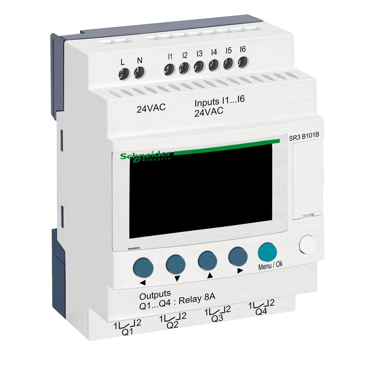 Modular smart relay, Zelio Logic, 10 I/O, 24 V AC, clock, display