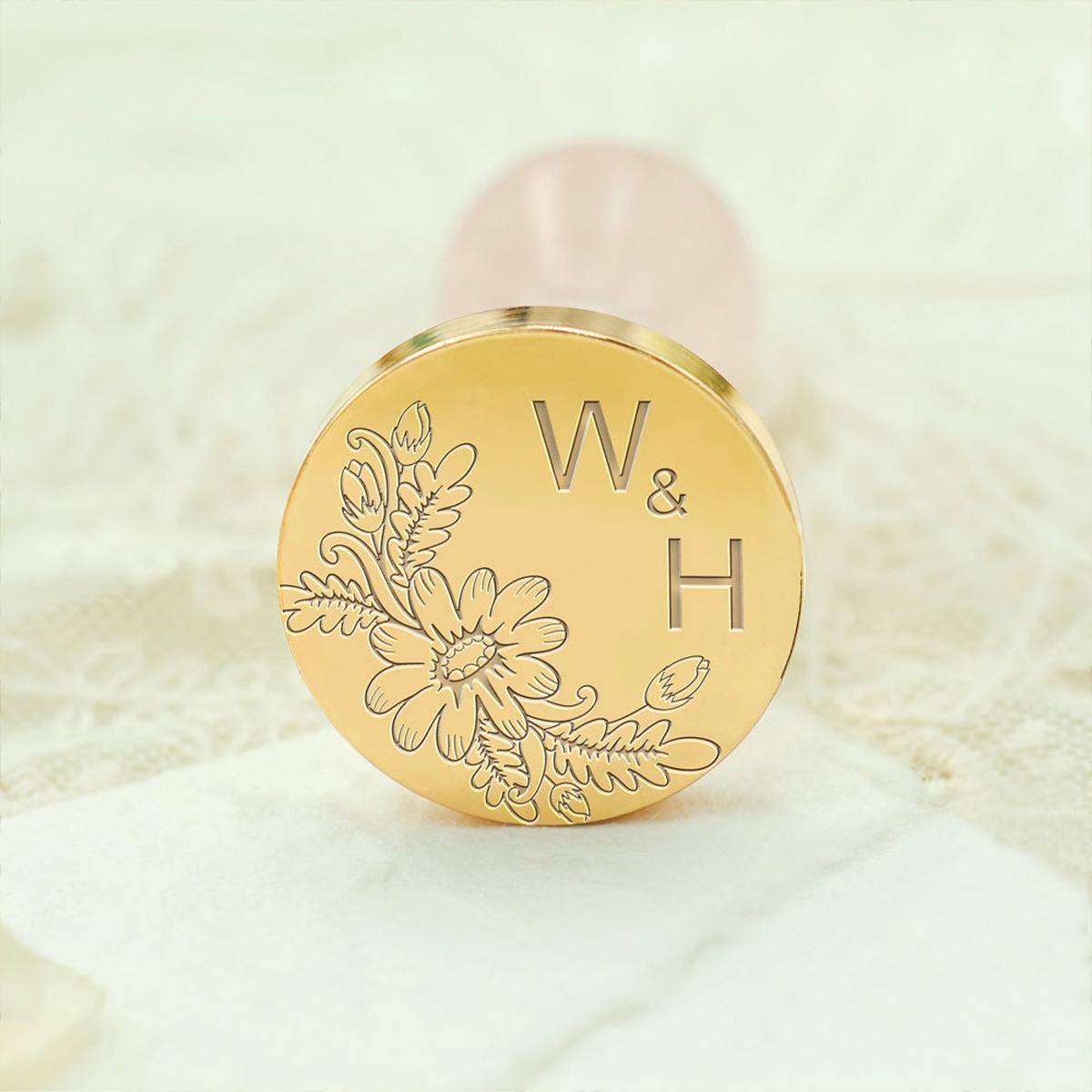 Borderless Botanical Wedding Custom Wax Seal Stamp with Double Initials - Style 4