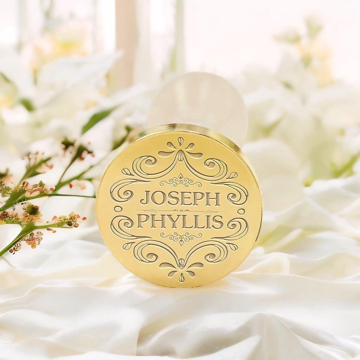 Elegant Patterns Wedding Custom Wax Seal Stamp with Couple's Names