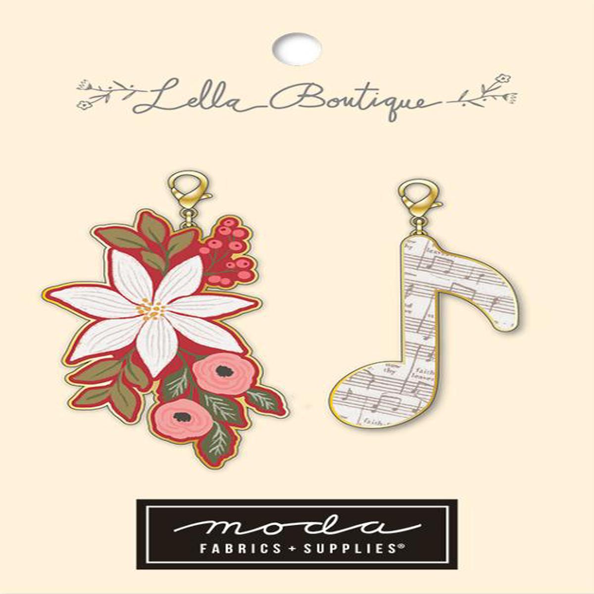 LELLA BOUTIQUE - Poinsettia Music Note Zipper Pulls 2ct