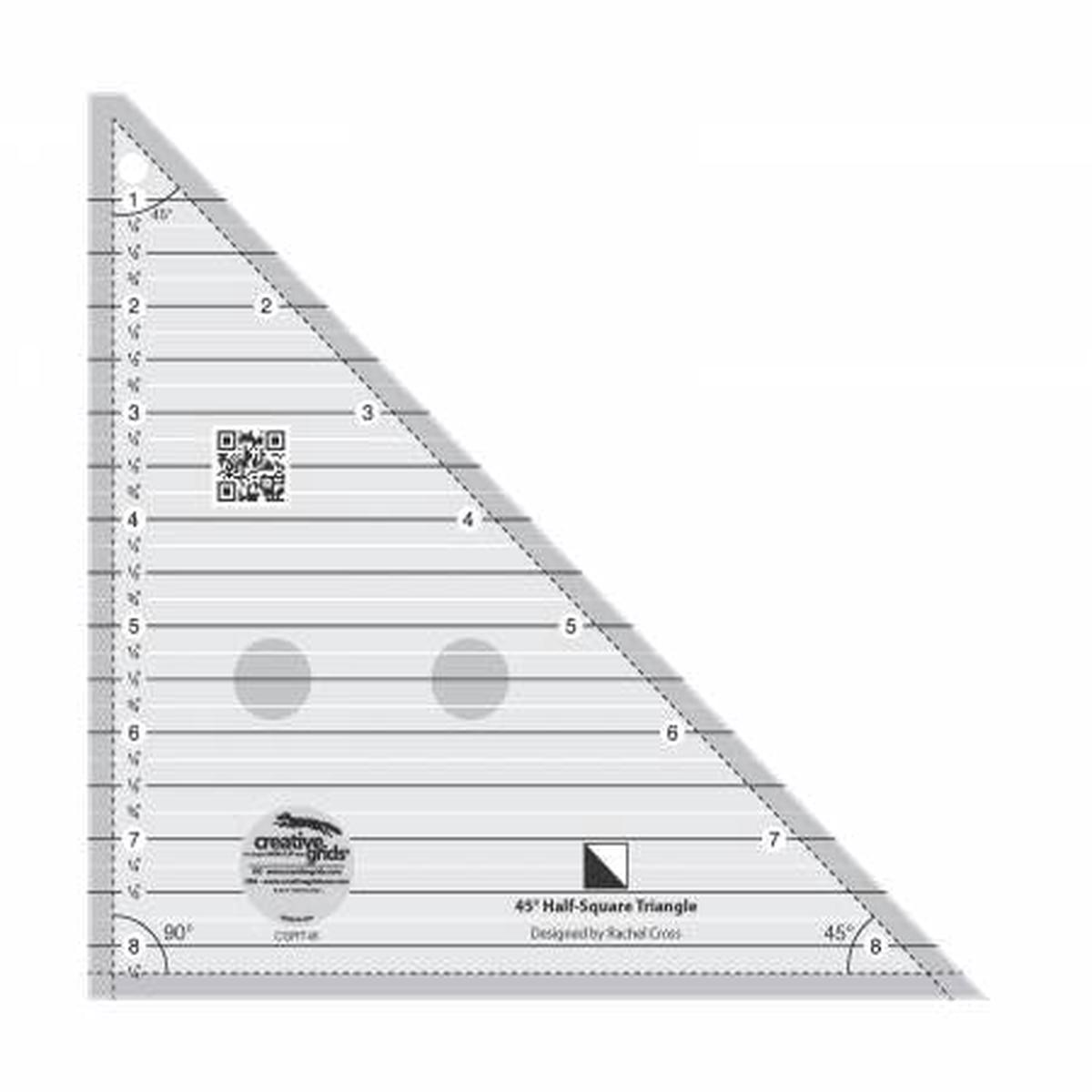 CREATIVE GRIDS 45 DEGREE HALF-SQUARE TRIANGLE 8-1/2IN QUILT RULER