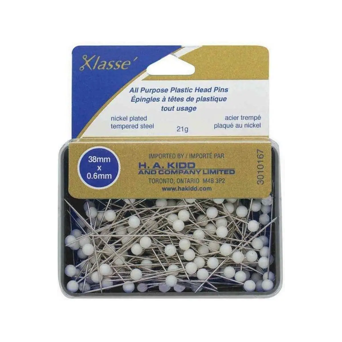 Klasse, All Purpose Plastic Head Pins White 170pcs - 38mm