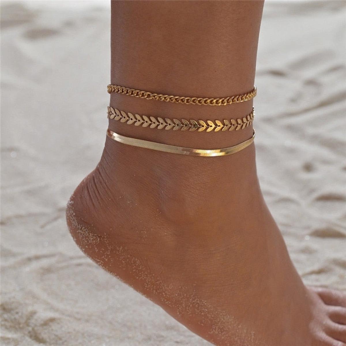3pc/set Gold Chain Anklets, Ankle Bracelets