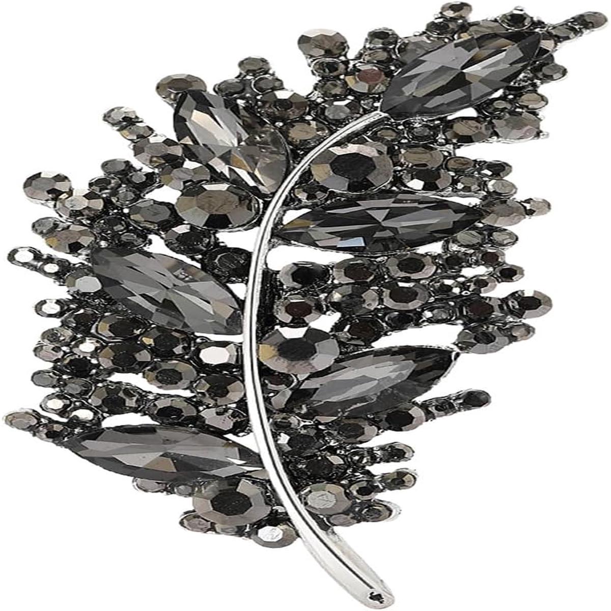 Rhinestone Leaf Brooches Pin Sparkling Leaf Lapel Pins Fashion Crystal Delicate Feather Brooches Big Large Leaf Brooches Clothing Bags Hats Jewelry for Men and Women