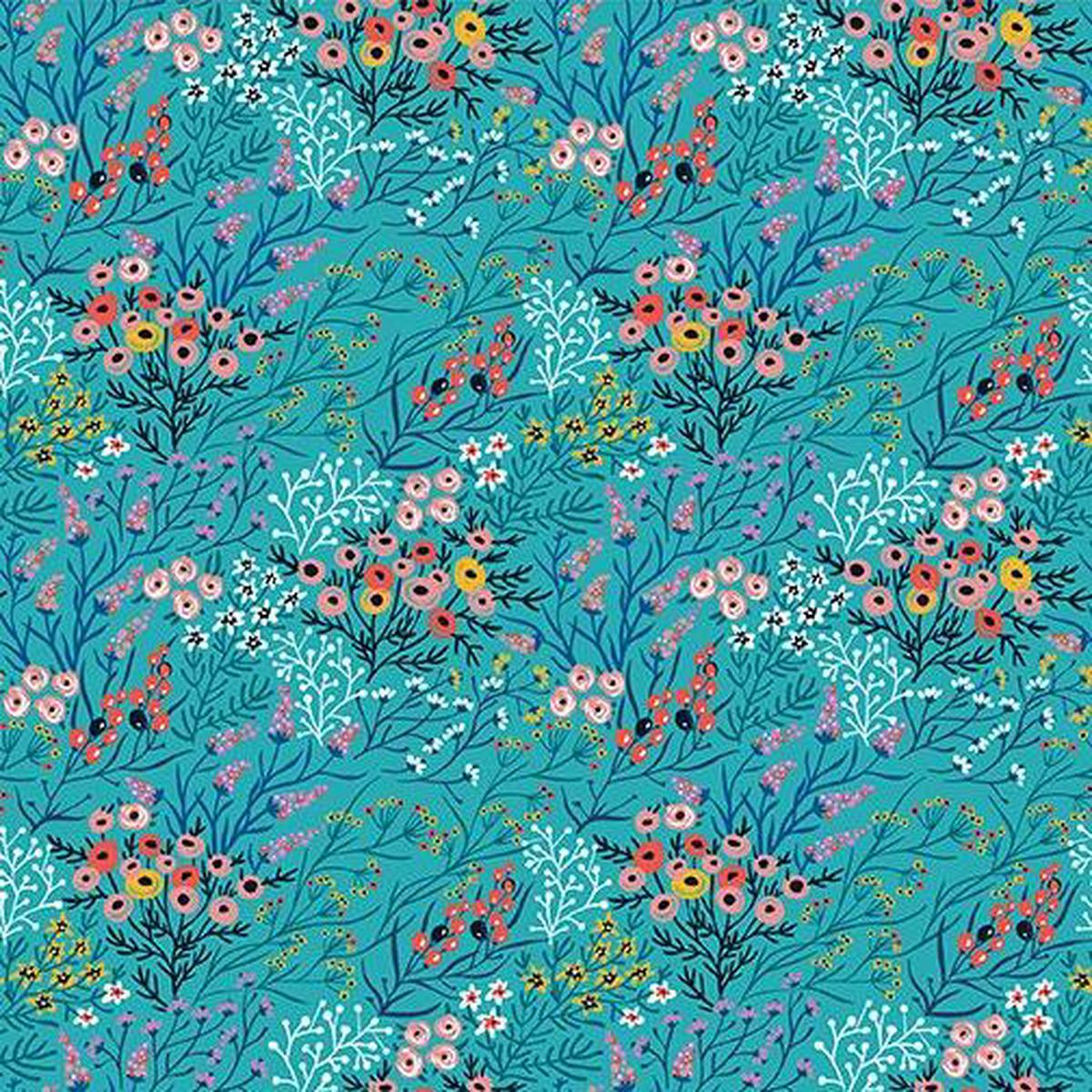 Whimsy - Bloom Teal Yardage (Sold By 1/2 Meter)