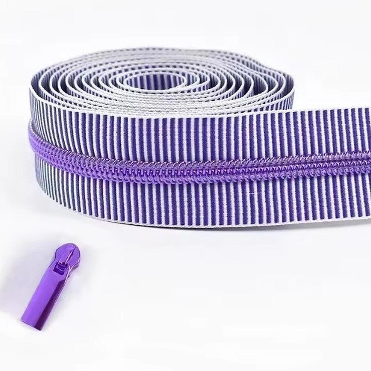Artistic Quilts with Colors - Purple Stripe Nylon Neon Coil Zipper with pulls