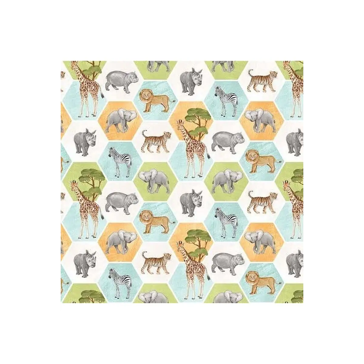 Northcott Fabrics, Baby Safari Collection - Big Hexie Animals - DP24673-10* (Sold By 1/2 Meter)