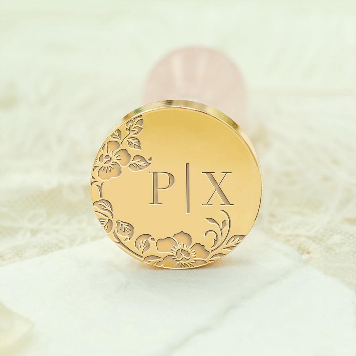 Borderless Botanical Wedding Custom Wax Seal Stamp with Double Initials - Style 26