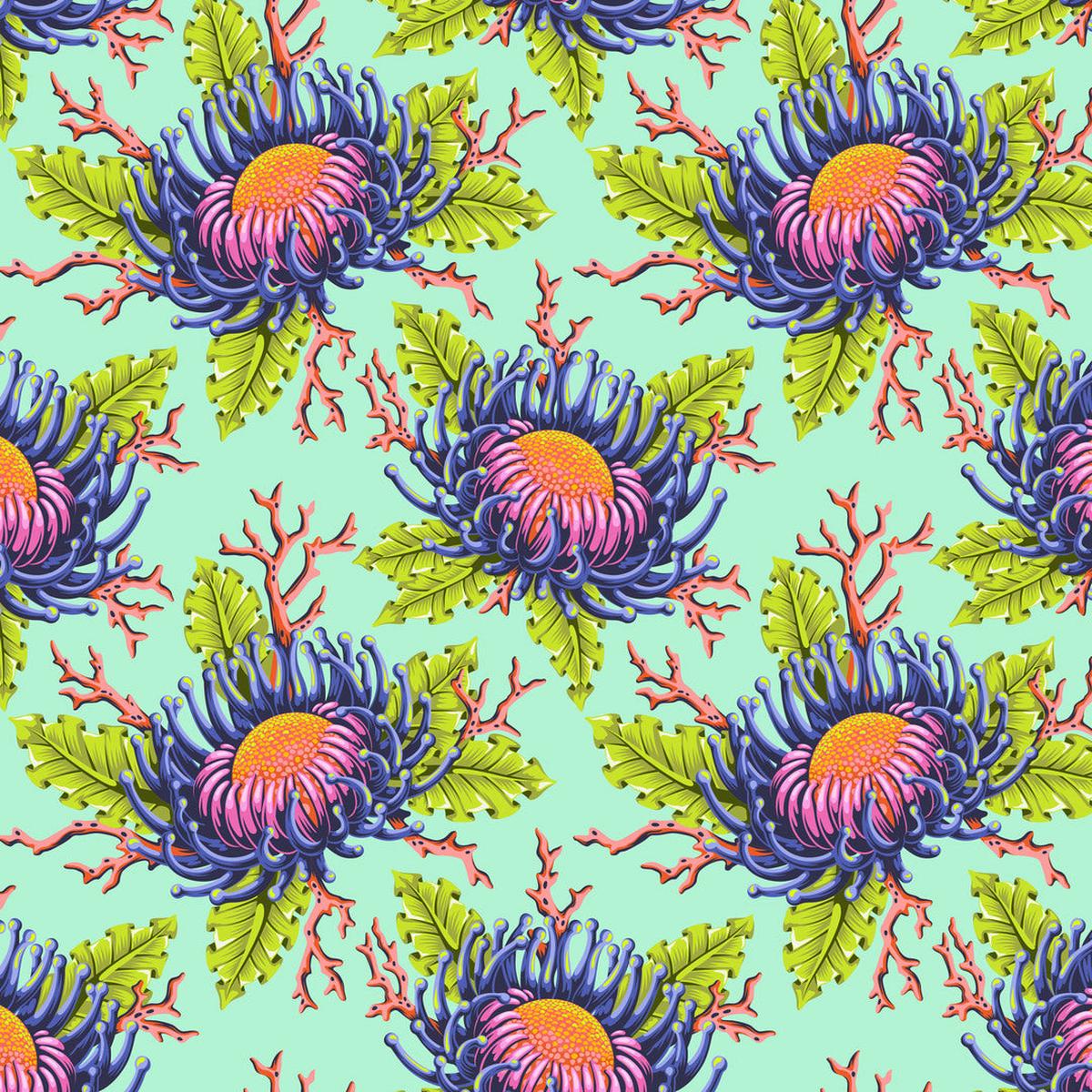 TULA PINK - Floral Reef - Friends & Anemones, Seafoam SHIPPING APRIL 2026