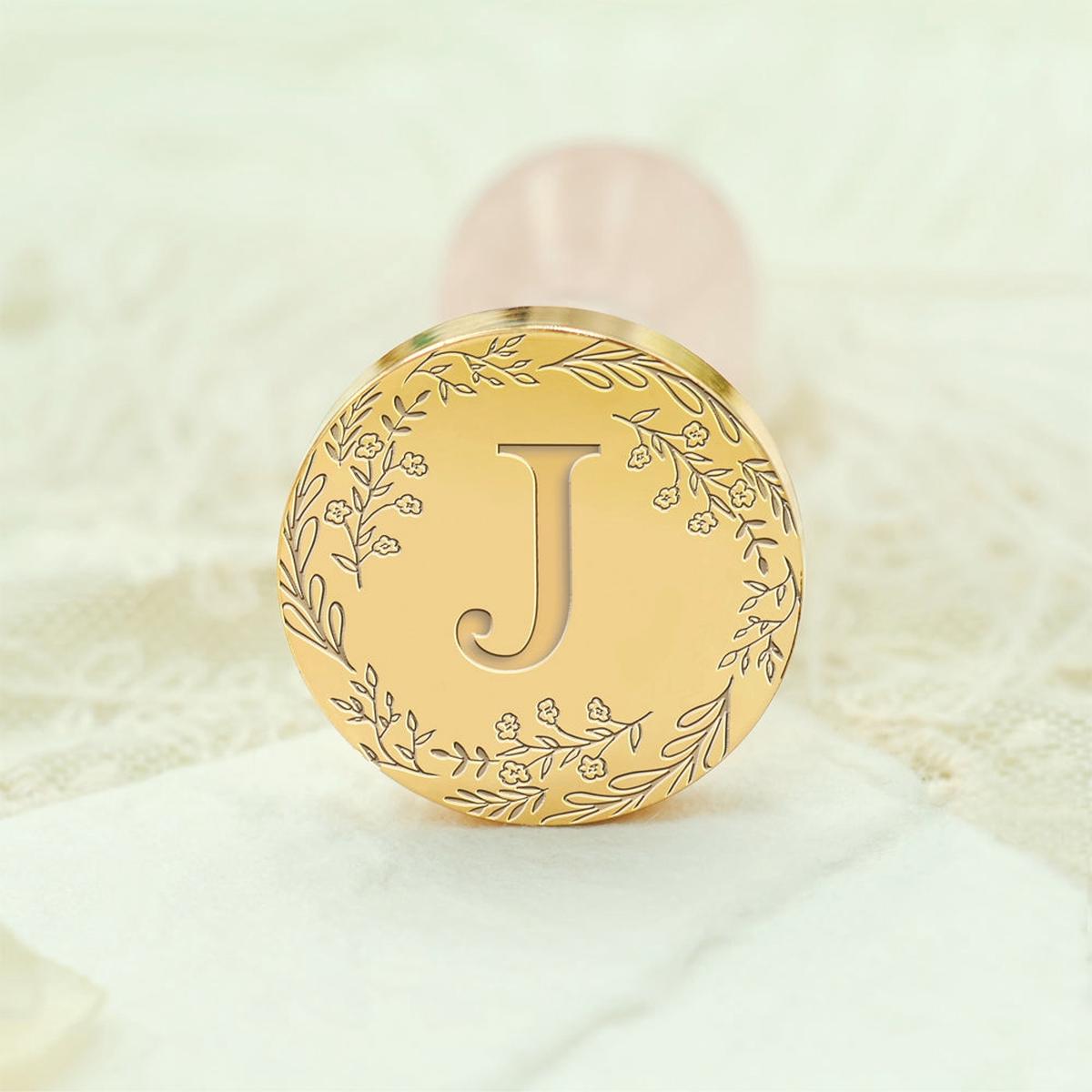 Custom Single Letter Borderless Botanical Wax Seal Stamp - Style 9