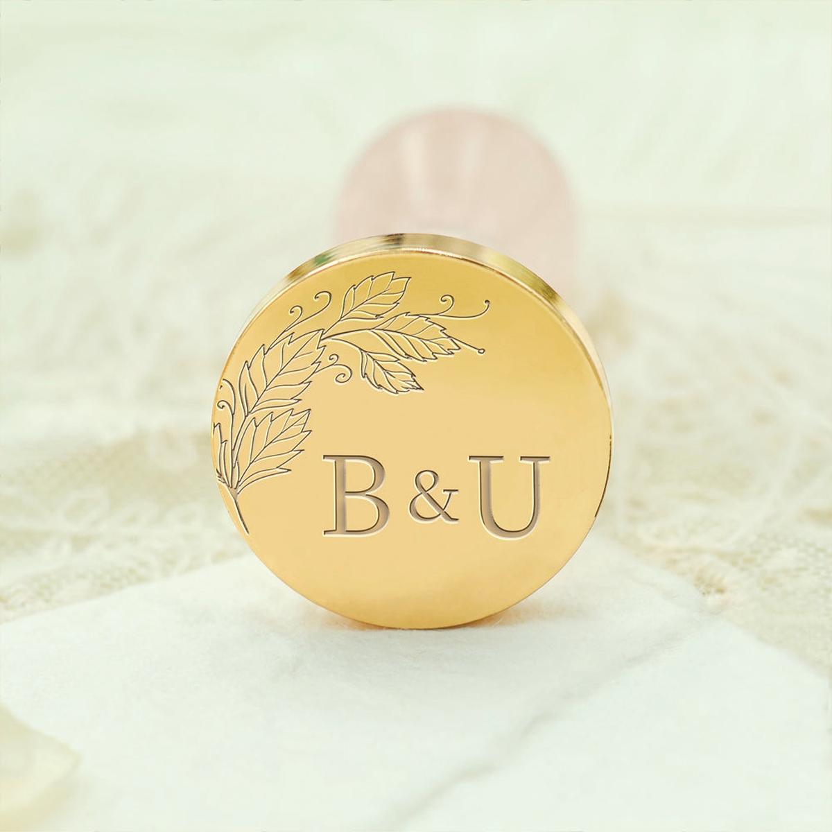 Borderless Botanical Wedding Custom Wax Seal Stamp with Double Initials - Style 19