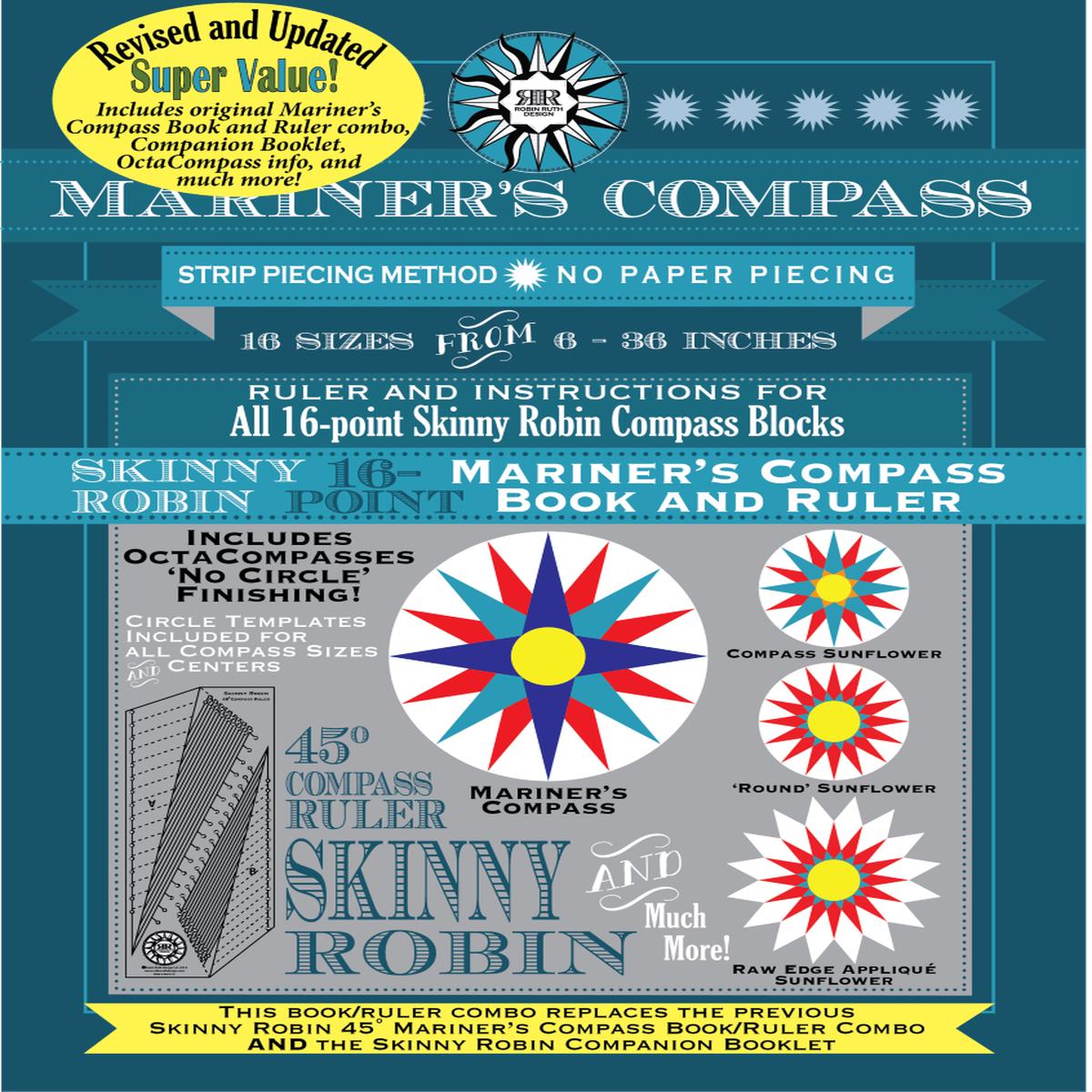 ROBIN RUTH DESIGNS - SKINNY ROBIN 16-POINT MARINER'S COMPASS BOOK AND RULER COMBO