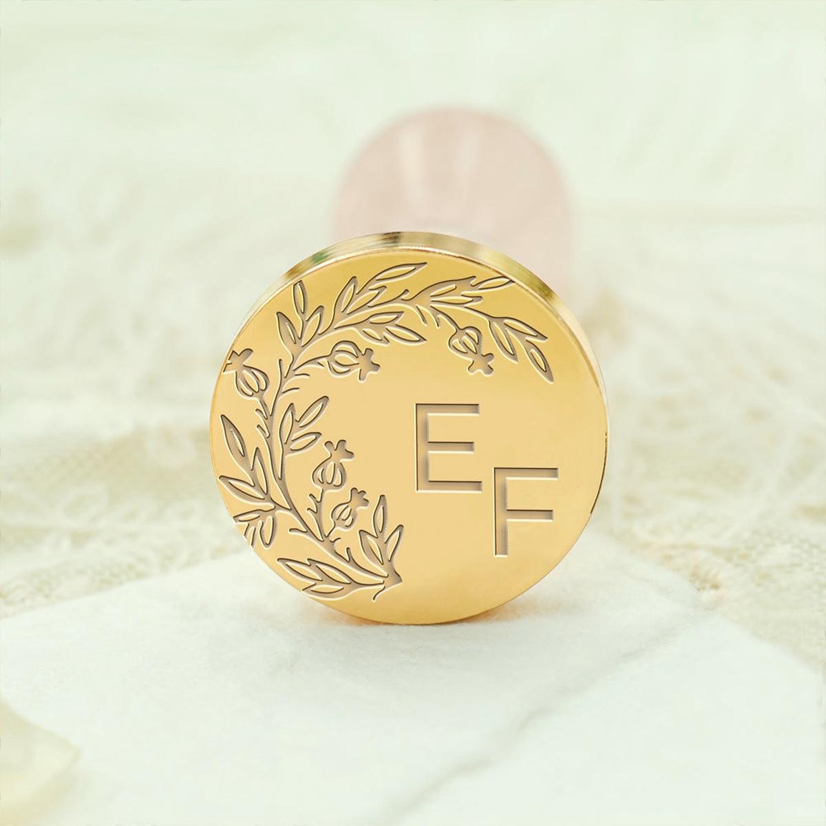 Borderless Botanical Wedding Custom Wax Seal Stamp with Double Initials - Style 24