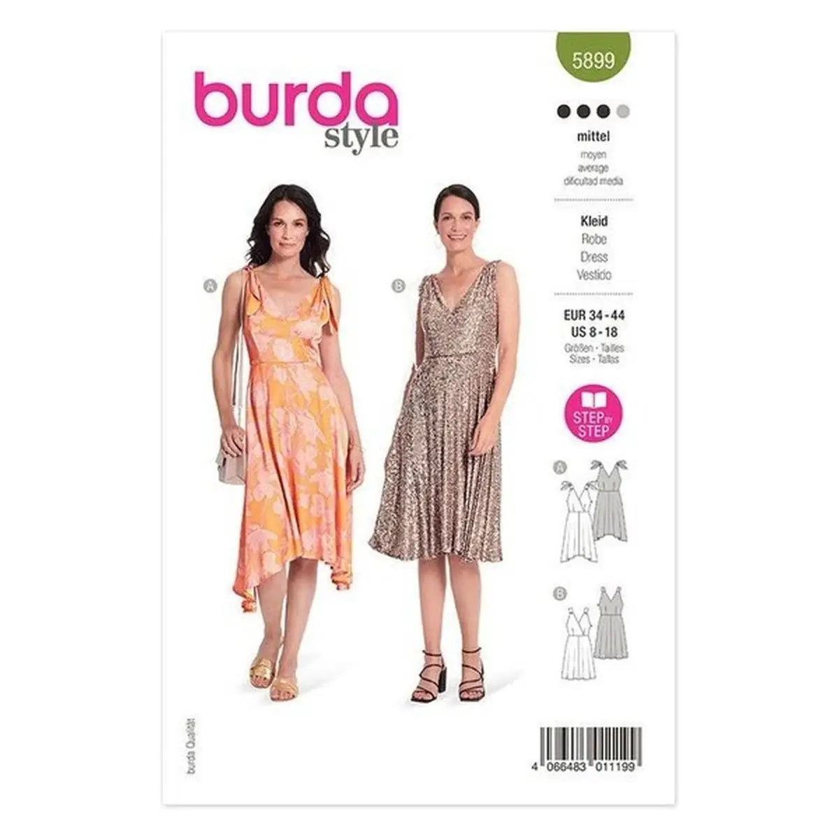 Sewing Patterns: BURDA - 5899 V-neck Sleeveless Dress with Full Skirt