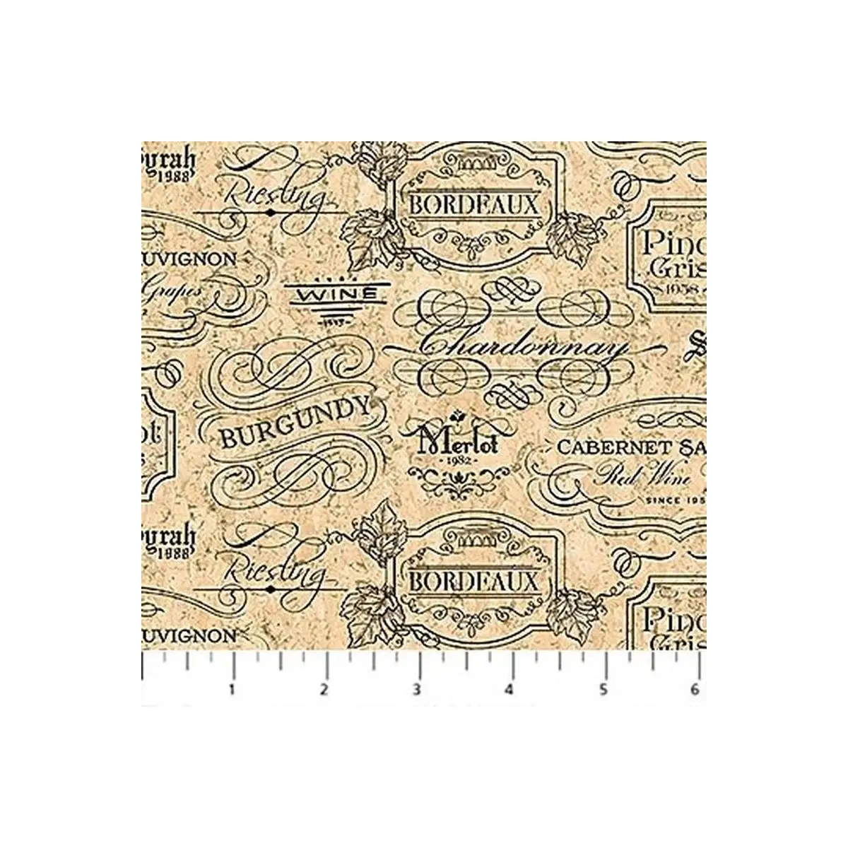 Northcott Fabrics, You Had Me At Wine Collection - Bottle Labels Beige/Black* (Sold By 1/2 Meter)