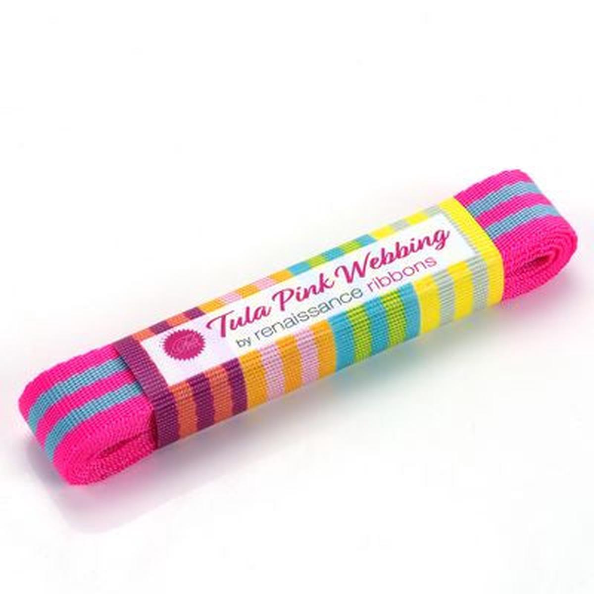 Tula Pink Webbing - 2yd Aqua and Hot Pink - 1 in wide
