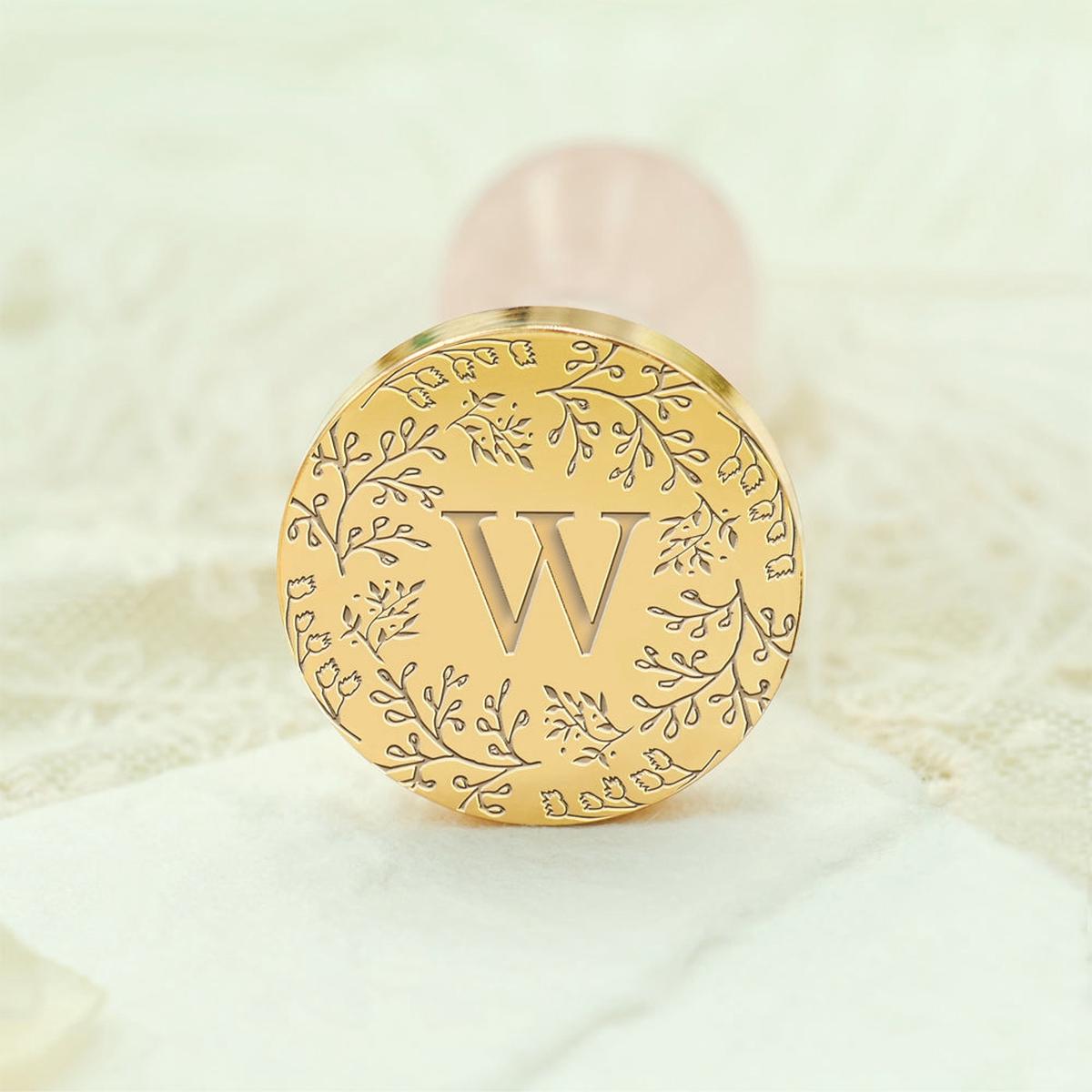 Custom Single Letter Borderless Botanical Wax Seal Stamp - Style 8
