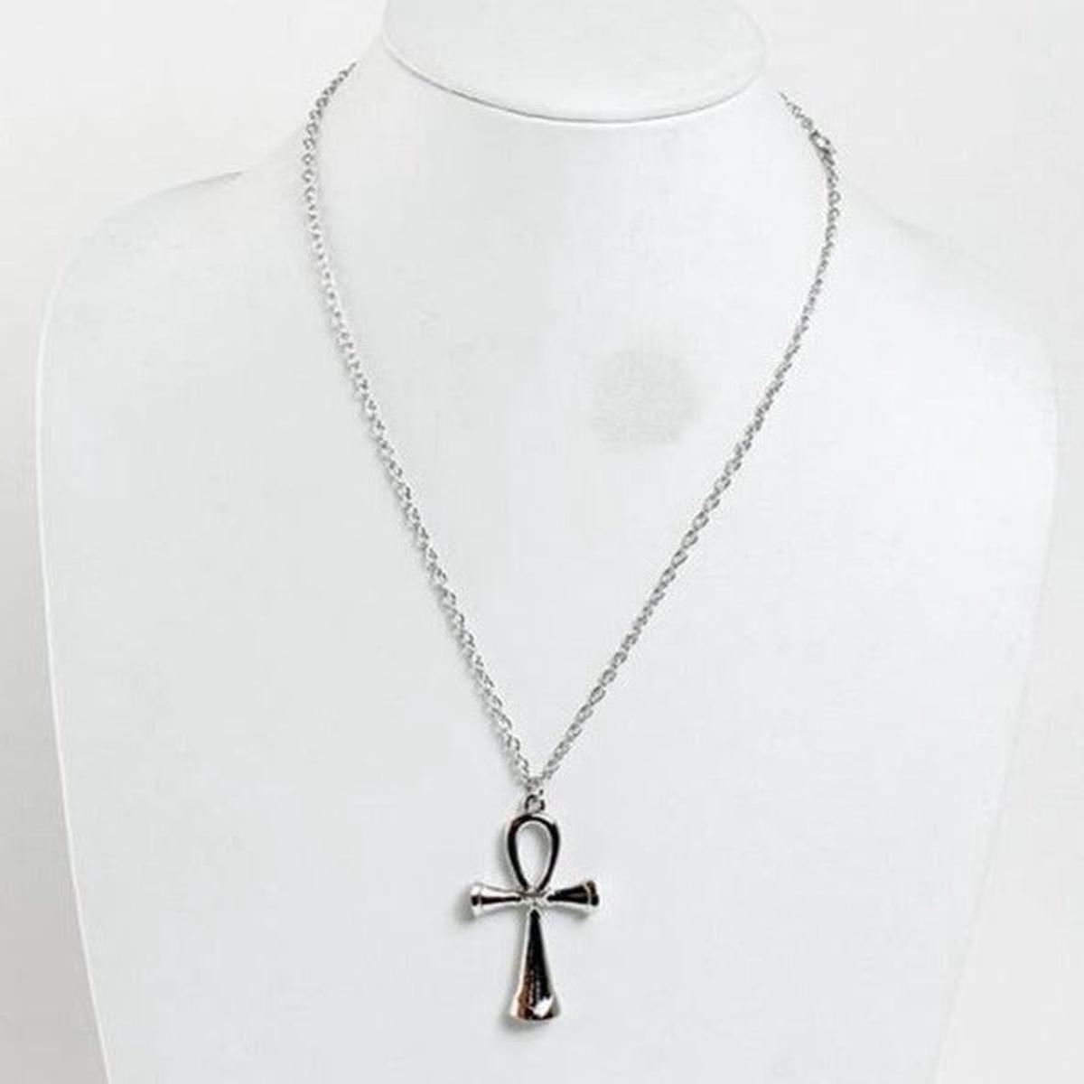 Unisex Silver Ankh Chain Necklace