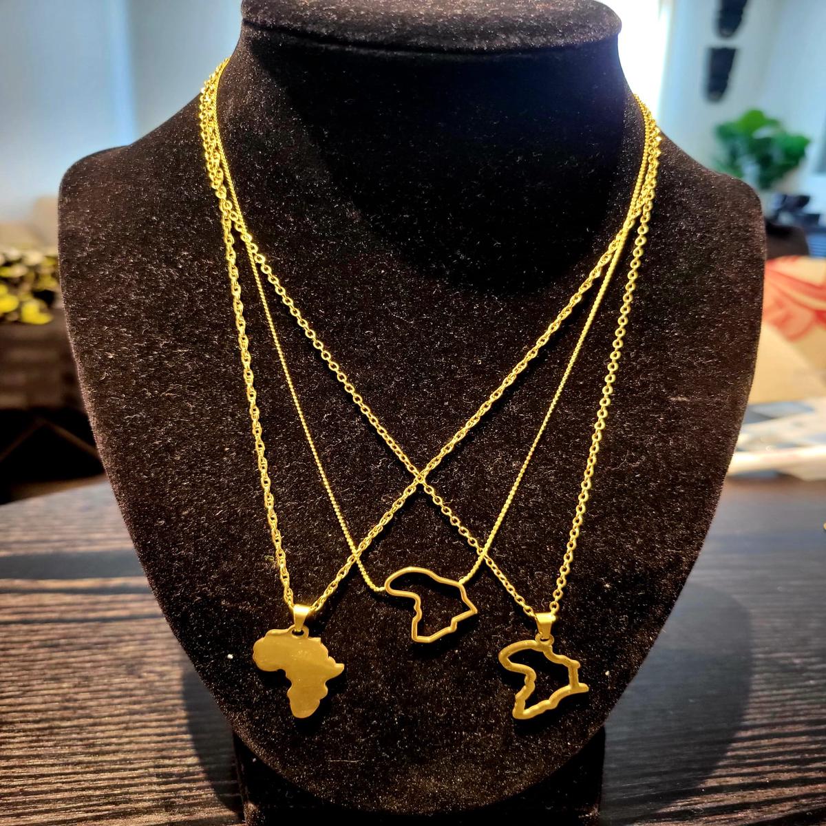 Ghana Gold-Plated Africa Pendant Necklaces